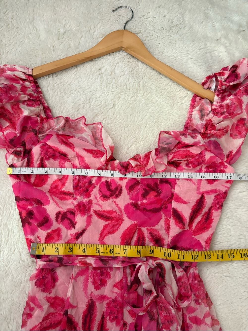 Lulus Sensationally Sweeter Bright Pink Floral Ruffled Maxi Dress Size Medium - Picture 6 of 13